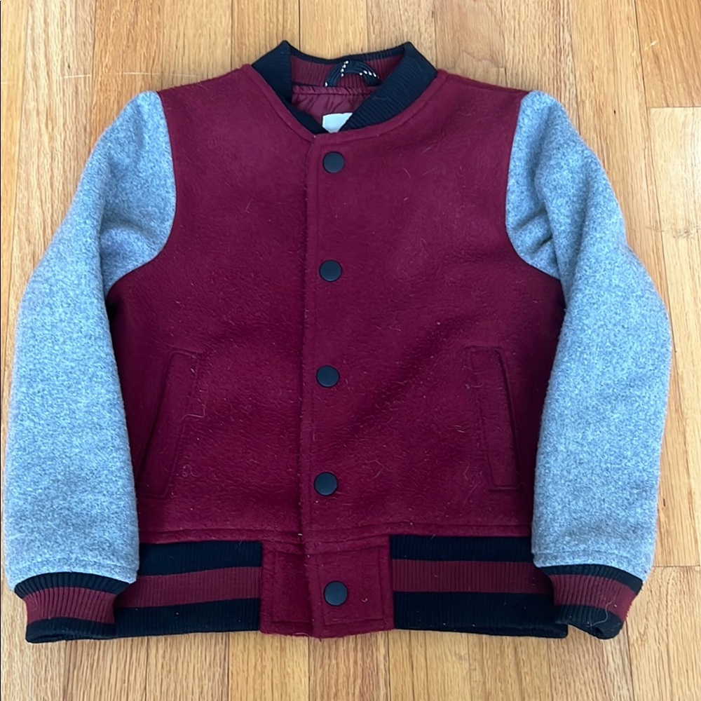 Kids Maroon and Gray Varsity Jacket